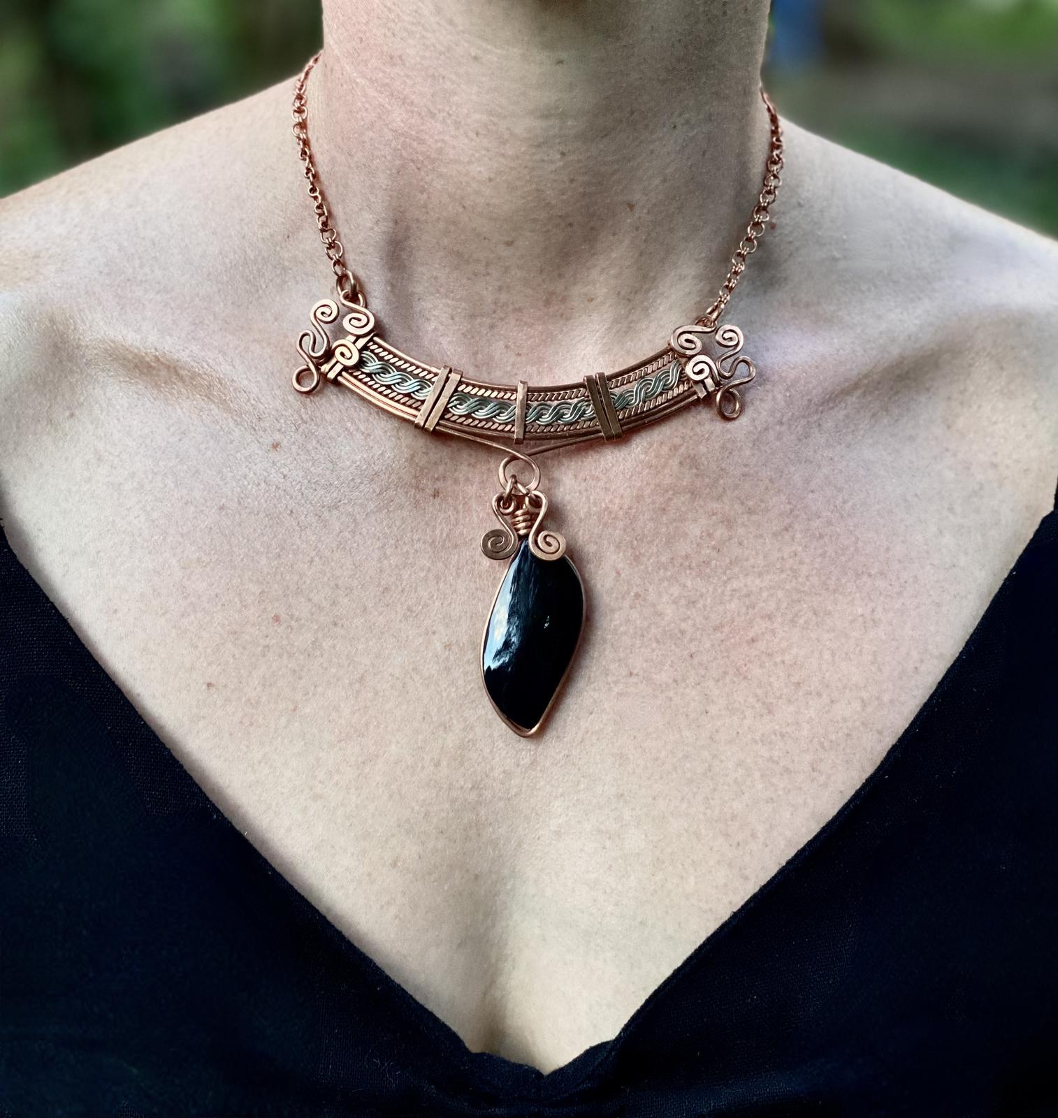 'La Diosa' Mix & Match Choker Collection; 'Río' Copper, Nickel Silver & Obsidian