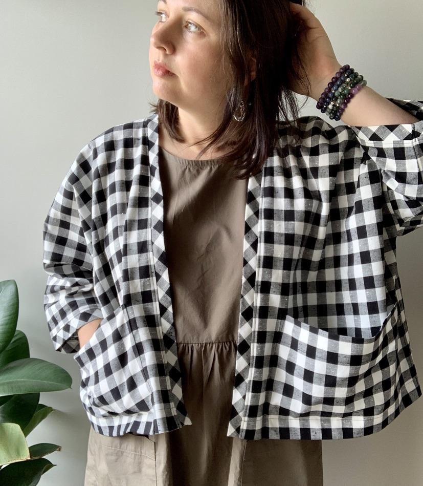 Gingham check boxy jacket