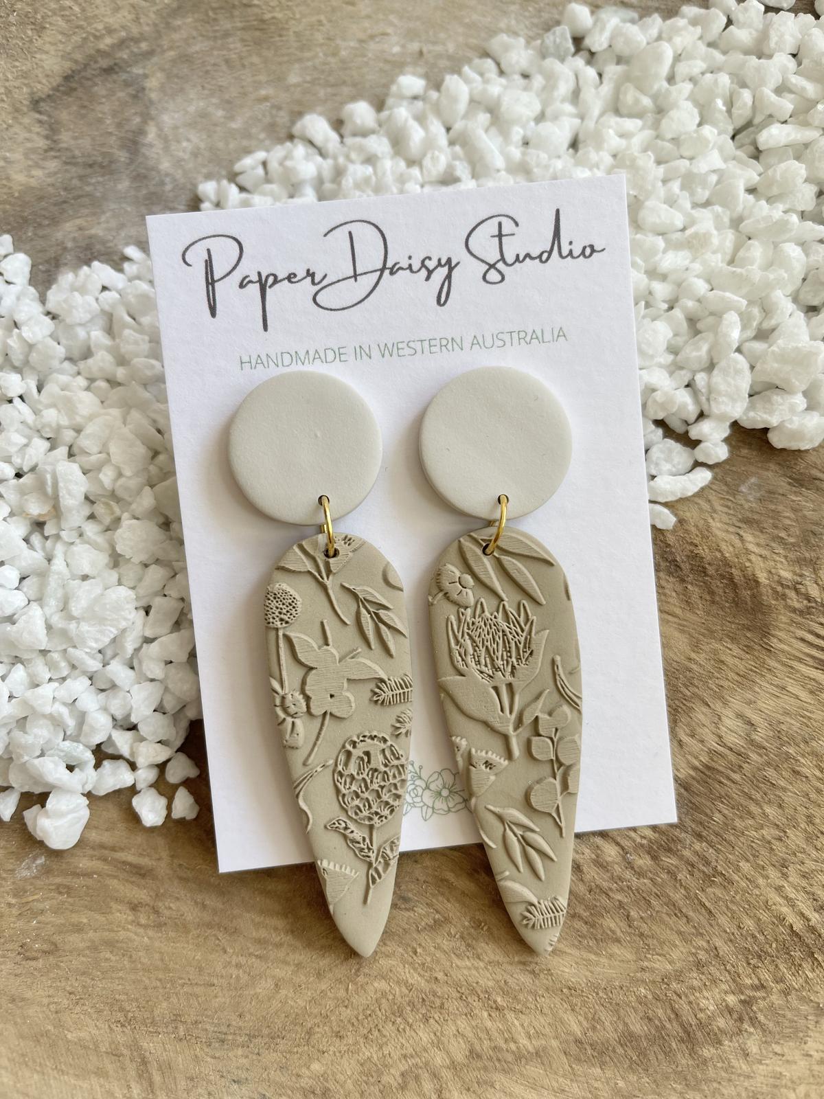 Native Floral - West Coast Sand & Wheat Earrings (polymer clay)