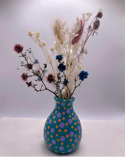 Hand-painted mini vase and dry flower arrangement