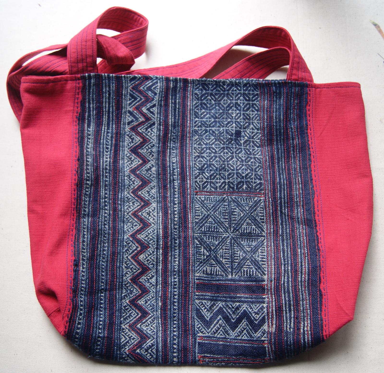 Hmong indigo dyed and handstitched bag - large