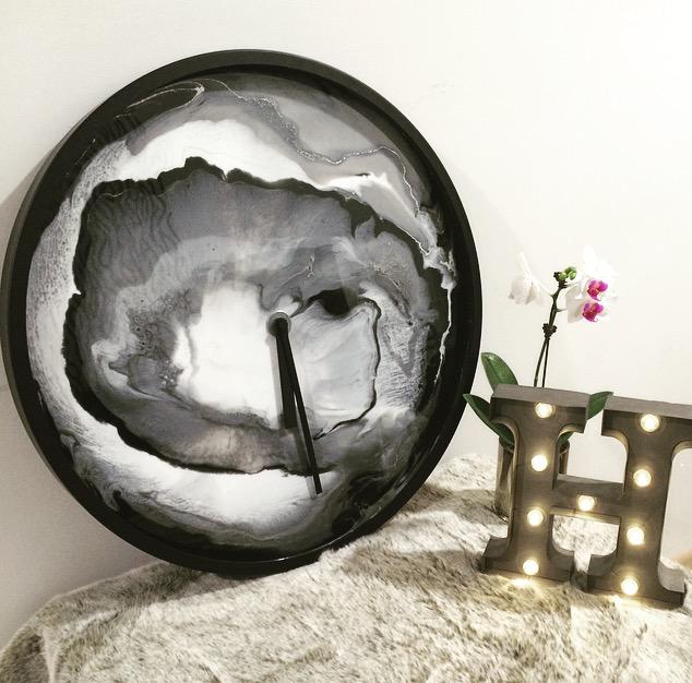 Black and Silver Resin Clock