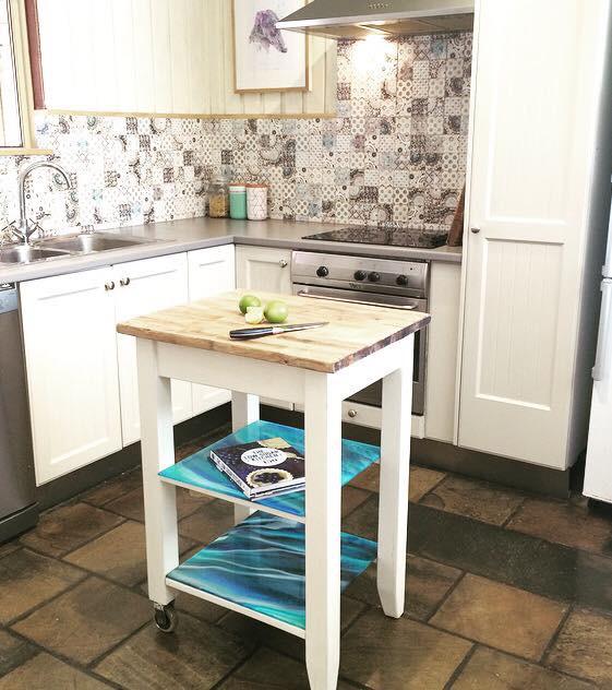 Kitchen Cart with Resin Art Shelving