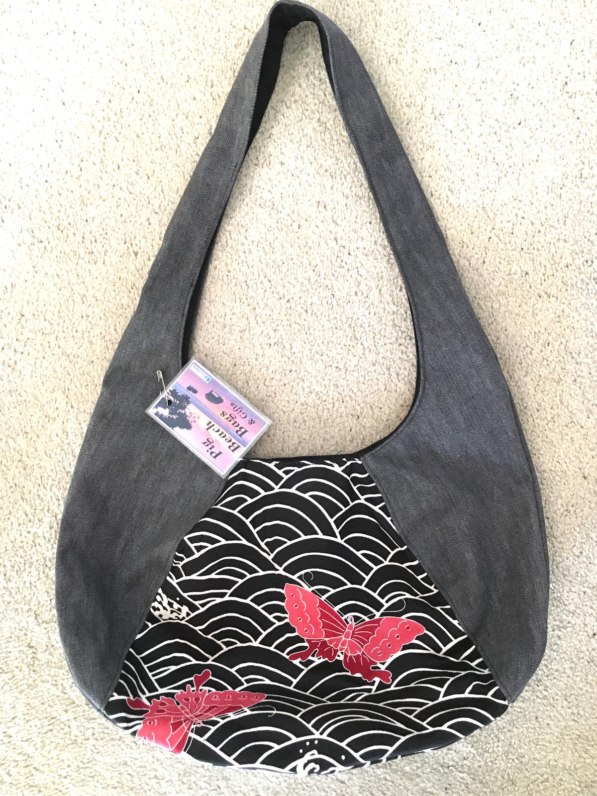 Boho bag - upcycled denim and silk kimono