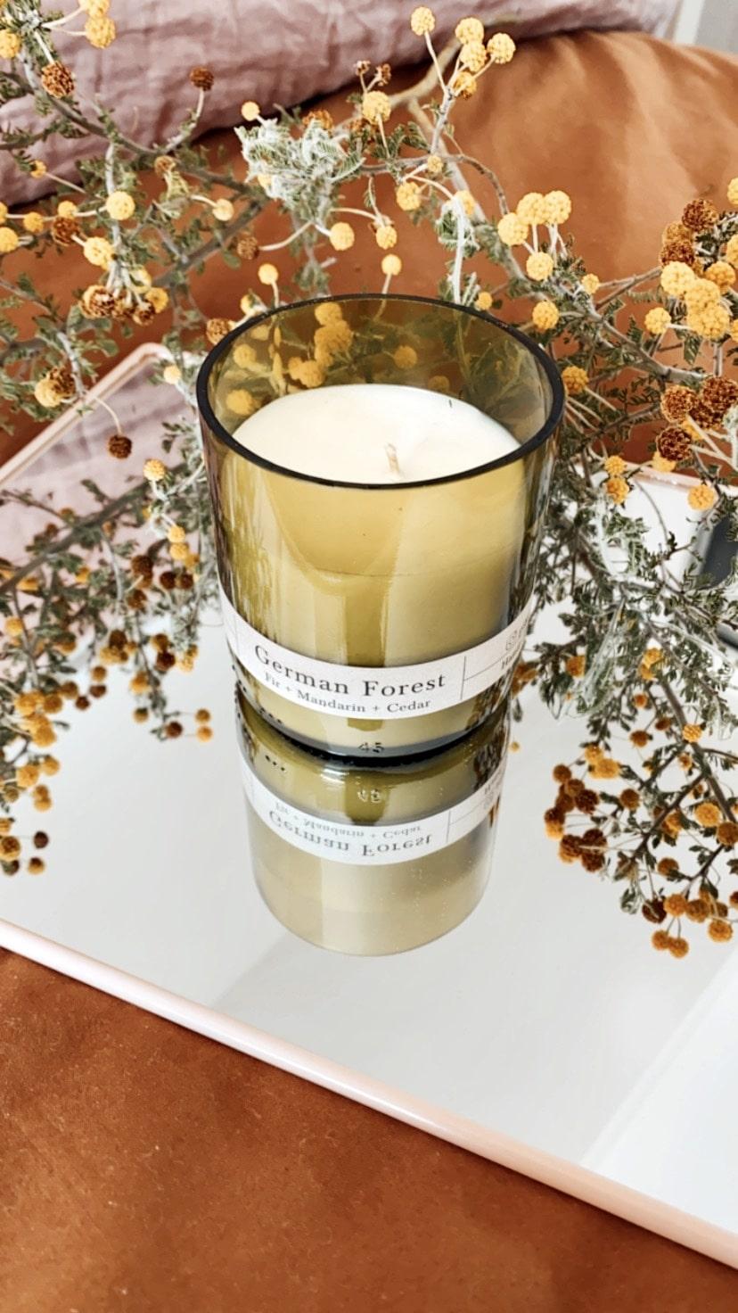 Sustainable Soy Candles in recycled wine bottles