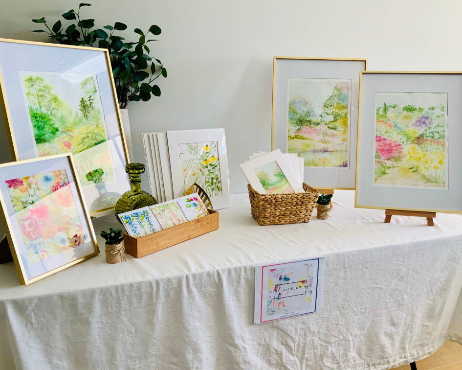 Pink blossom art stall