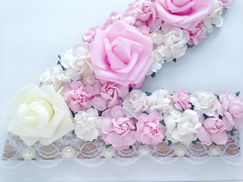 Flower letter or number with lace and pearls