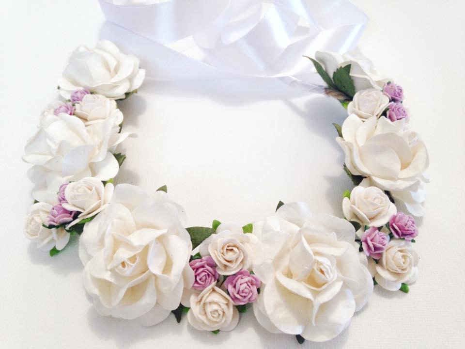 Flower crown with white and a touch of purple