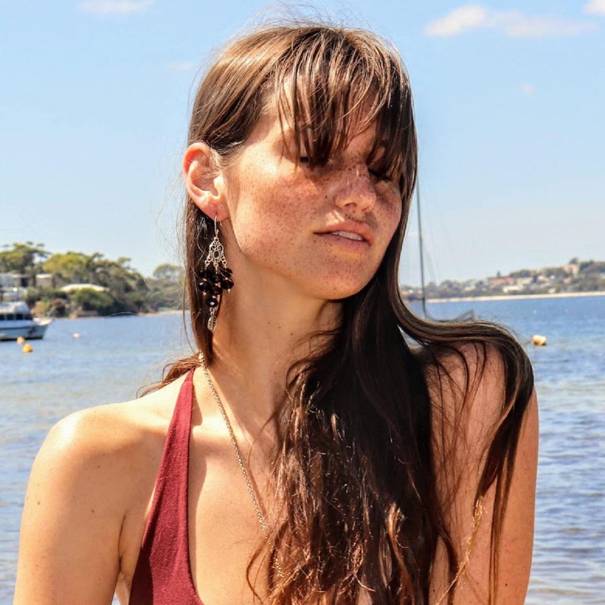 Garnet Crystal drop Earrings Modelled by Ella Carsen of Perth WA