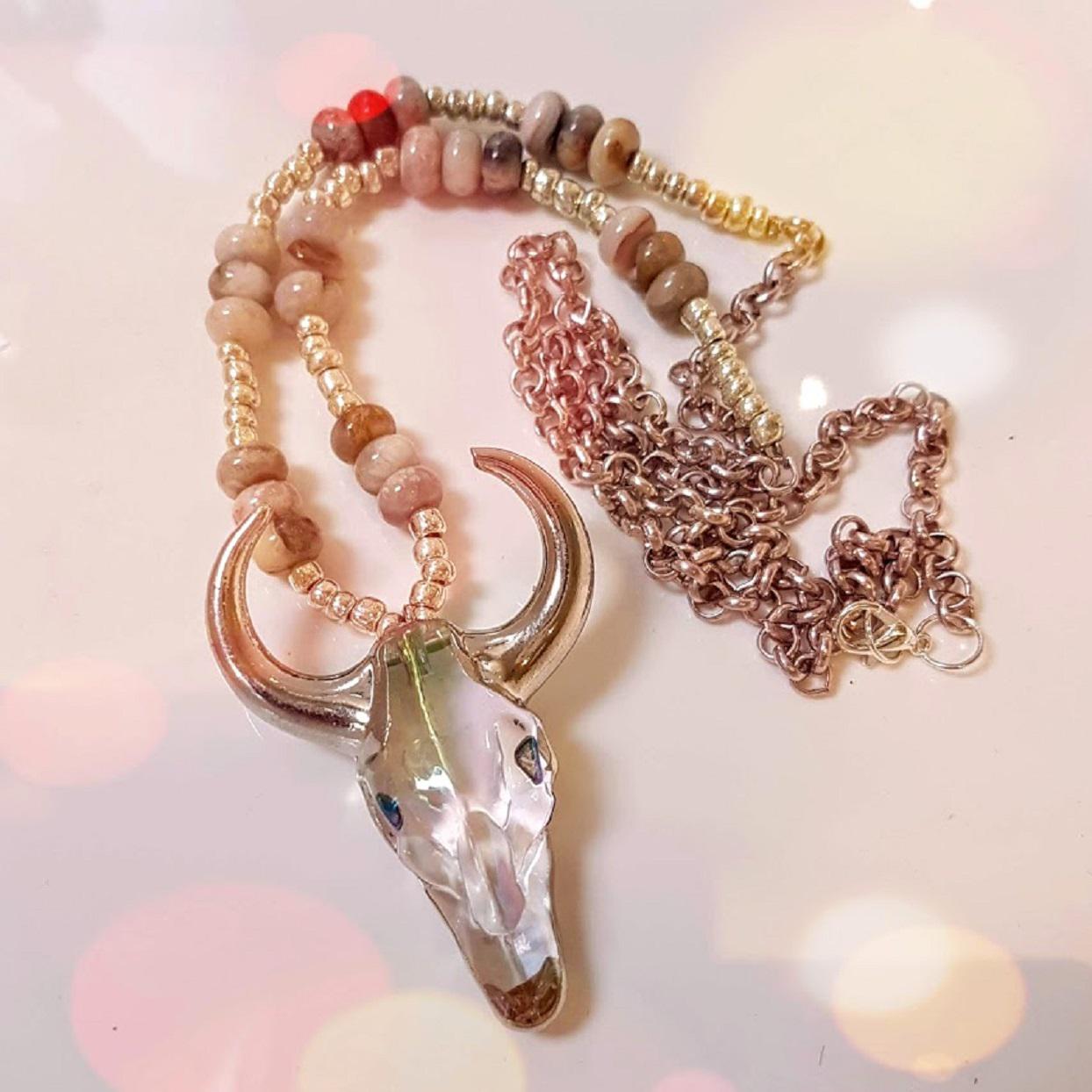 Crystal Skull Agate Boho Necklace