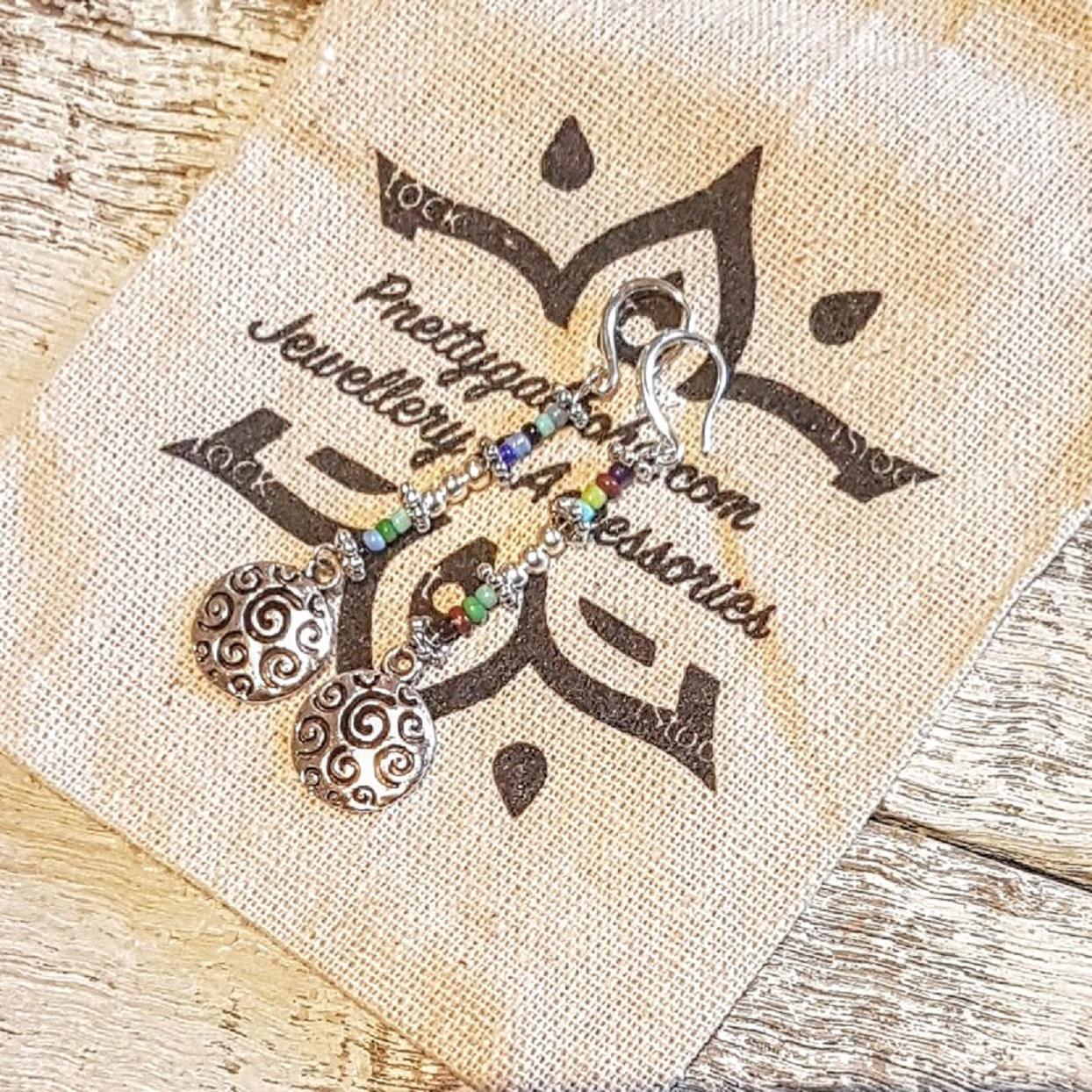 Beaded 925 Silver Charm Hook Earrings