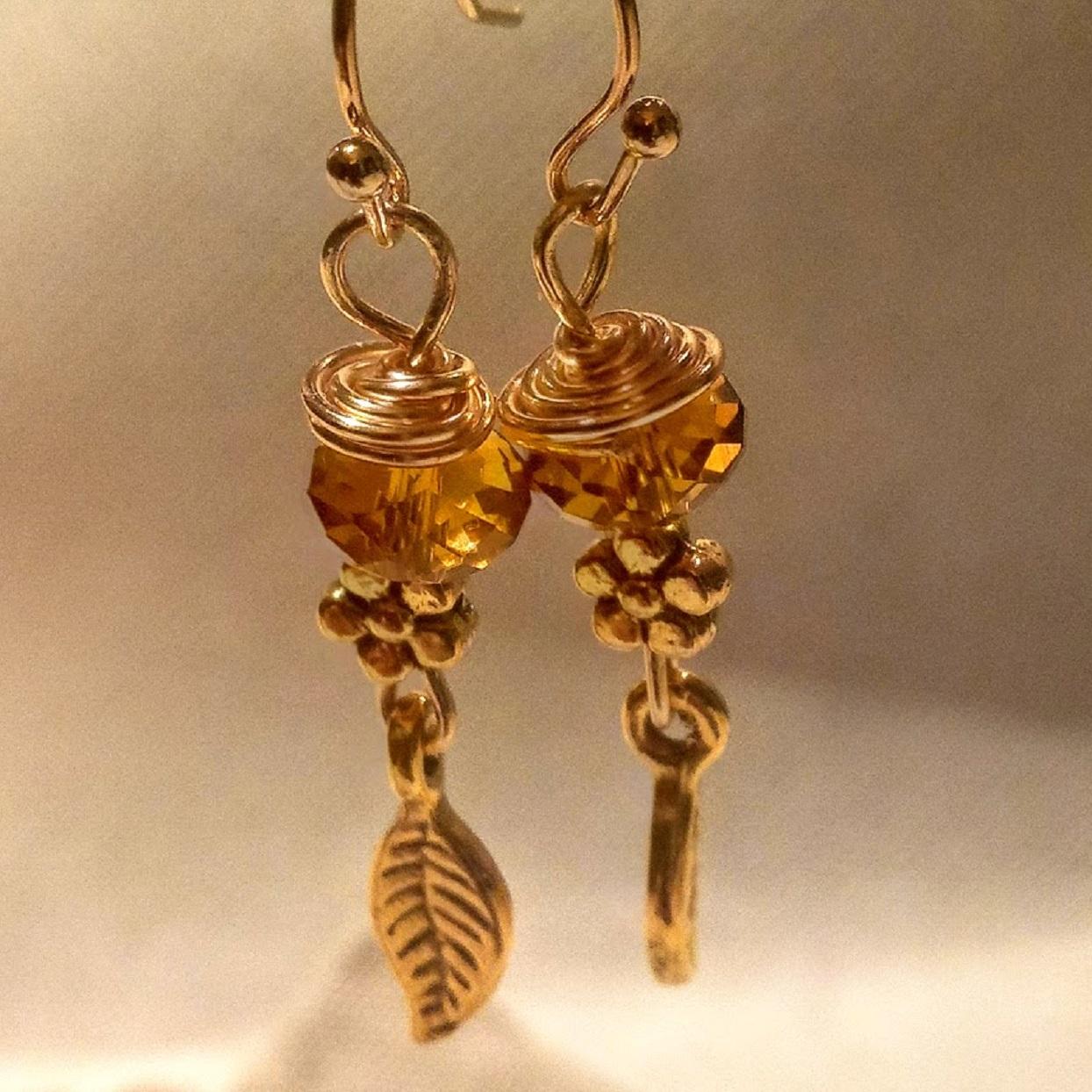 Amber Gold Leaf Earrings