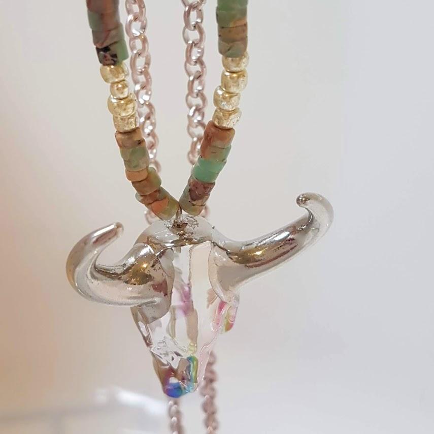 Boho Skull Handmade Crystal & Stone Necklace