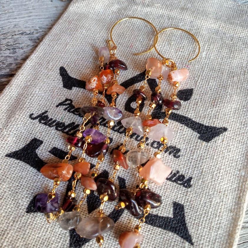 Amethyst Sunstone long Dangly Earrings