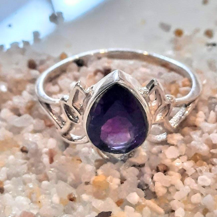 Amethyst 925 Handmade Lotus Ring