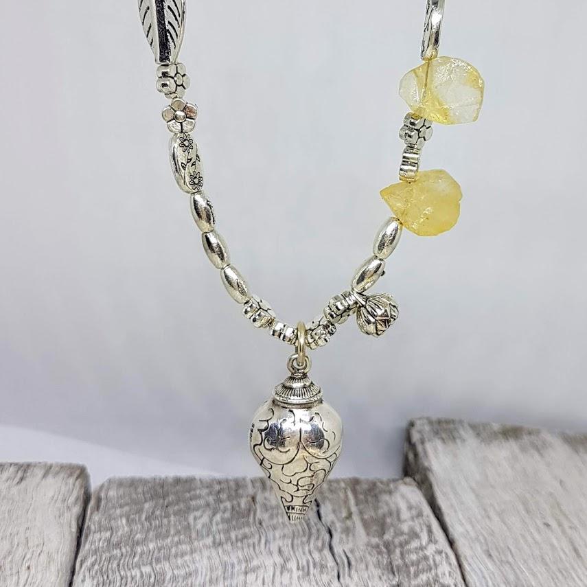 Handmade Citrine & 100% Pure Silver Conch Pendant Necklace