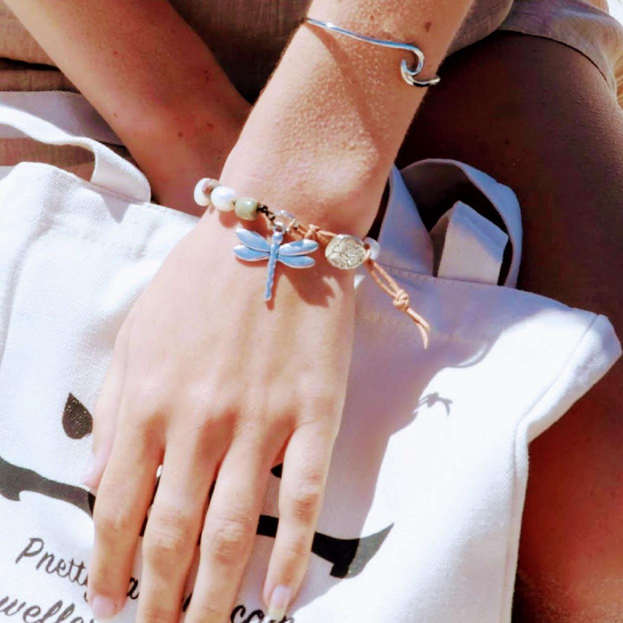 Handmade Dragonfly Agate & Freshwater Pearl Bracelet