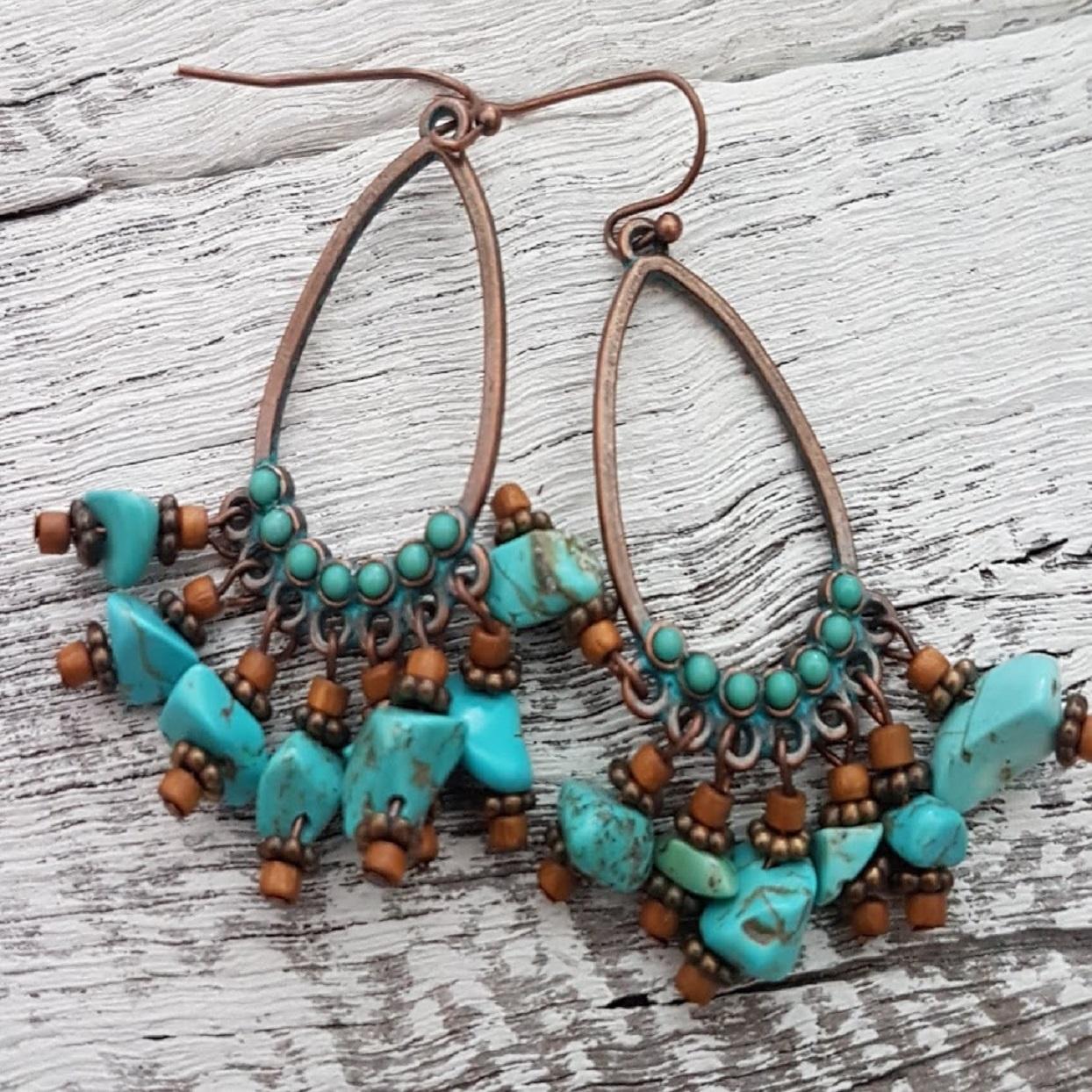 Handmade Turquoise & Brass Drop Earrings