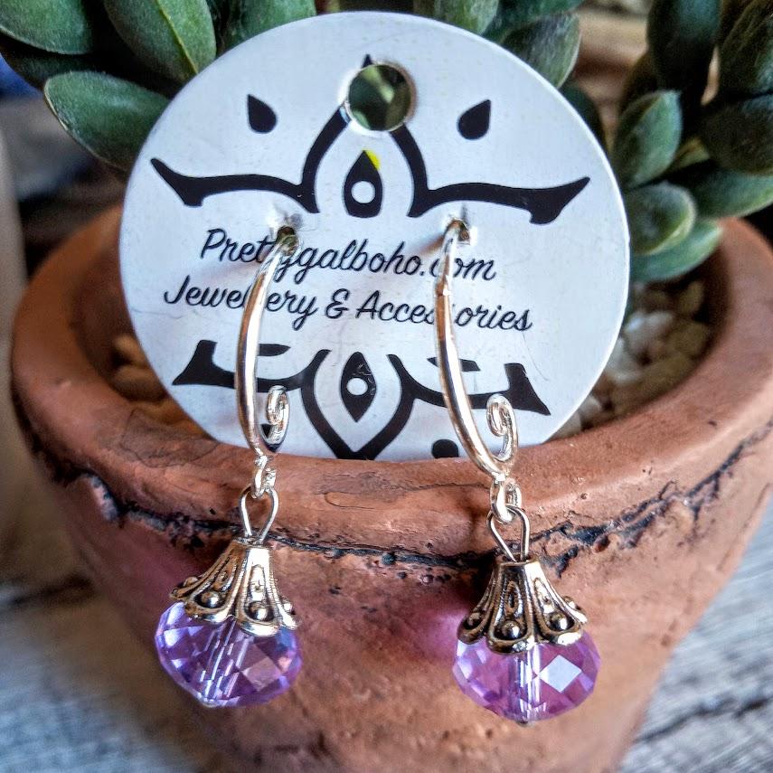 Amethyst Swarovski Crystal hook earrings