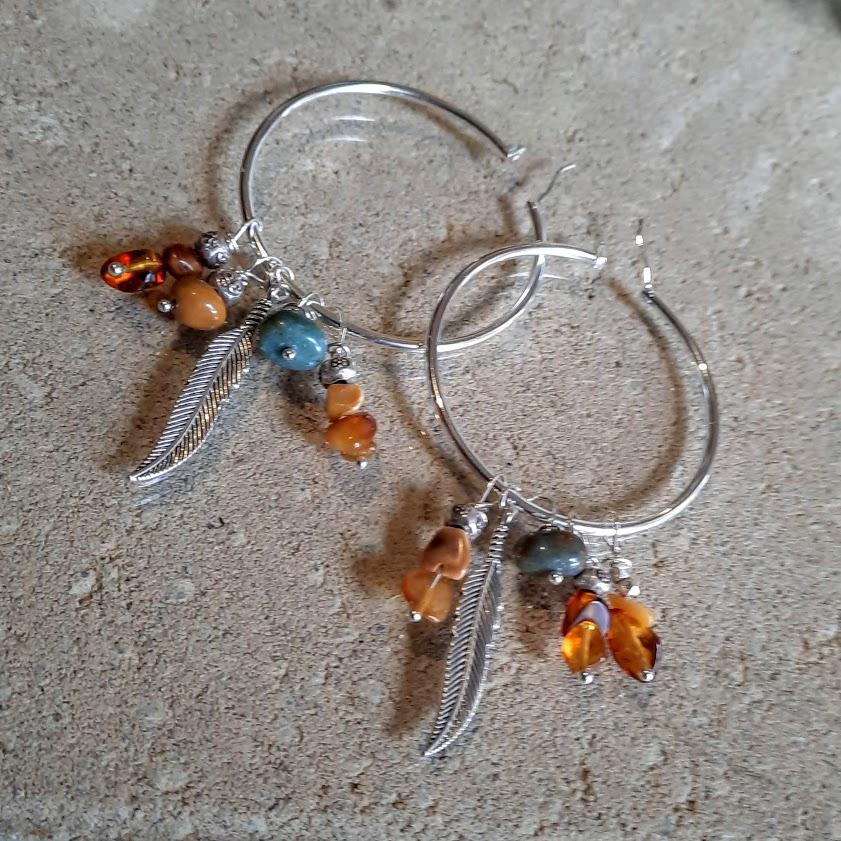 Amber & Agate Handmade 925 Silver Boho Hoops with Hilltribe Silver charms