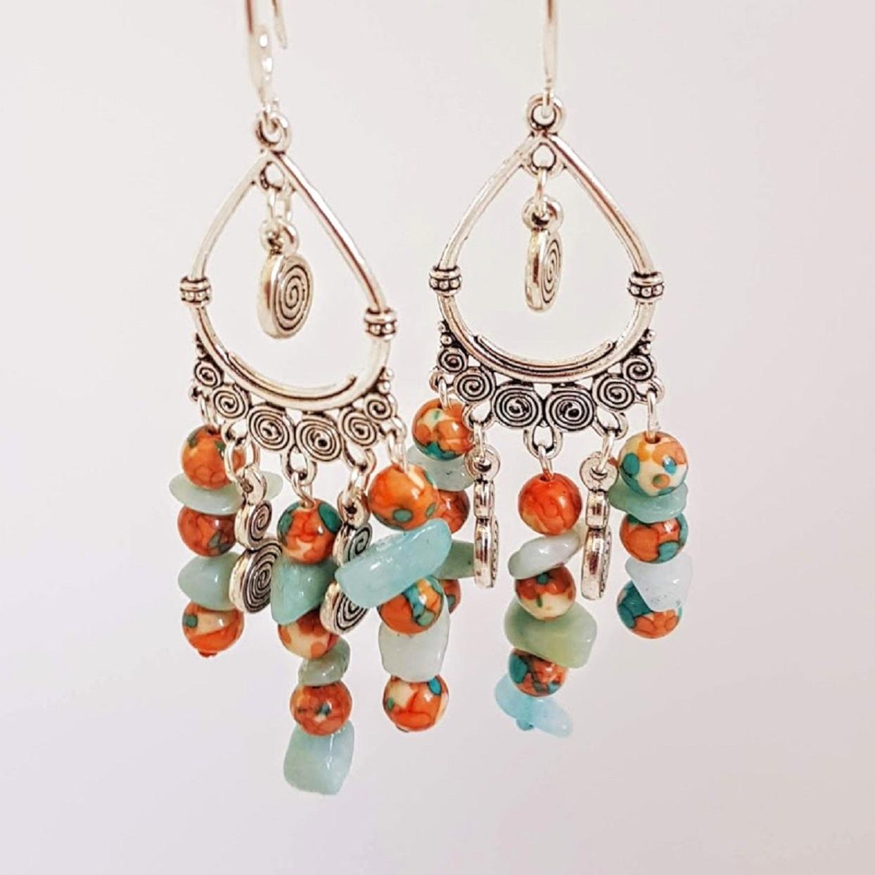 Jasper & Turquoise Stone Handmade Drop Earrings