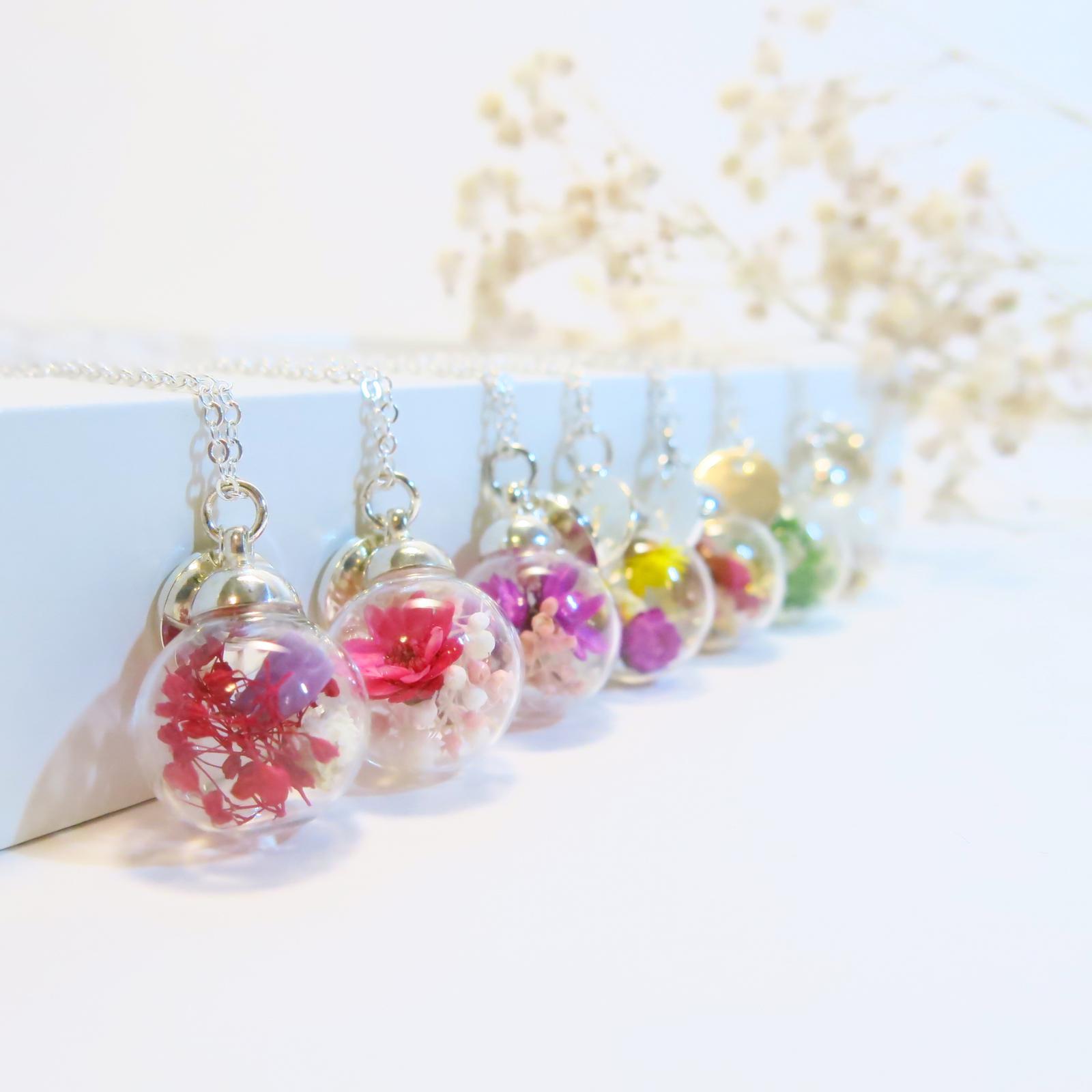 Glass Ball Dry Flowers Personality Necklace