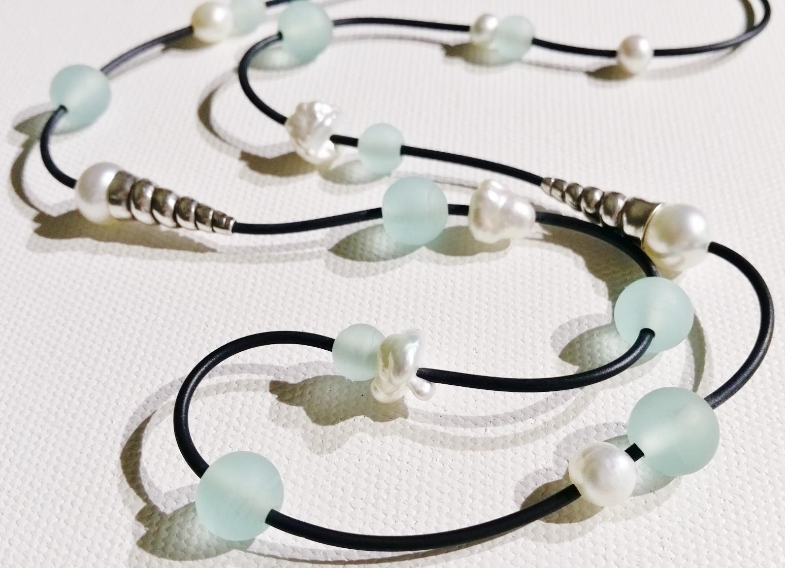 Shark Bay Colours, glass bead necklace featuring Broome pearls