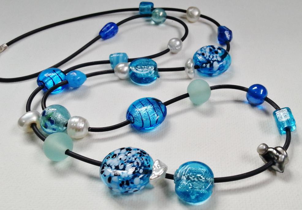 Salt Water & Fire Necklace, signature necklace with hollow glass beads and pearl