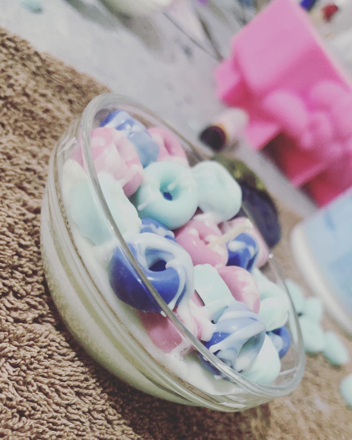 Fruit loops cereal bowl candle