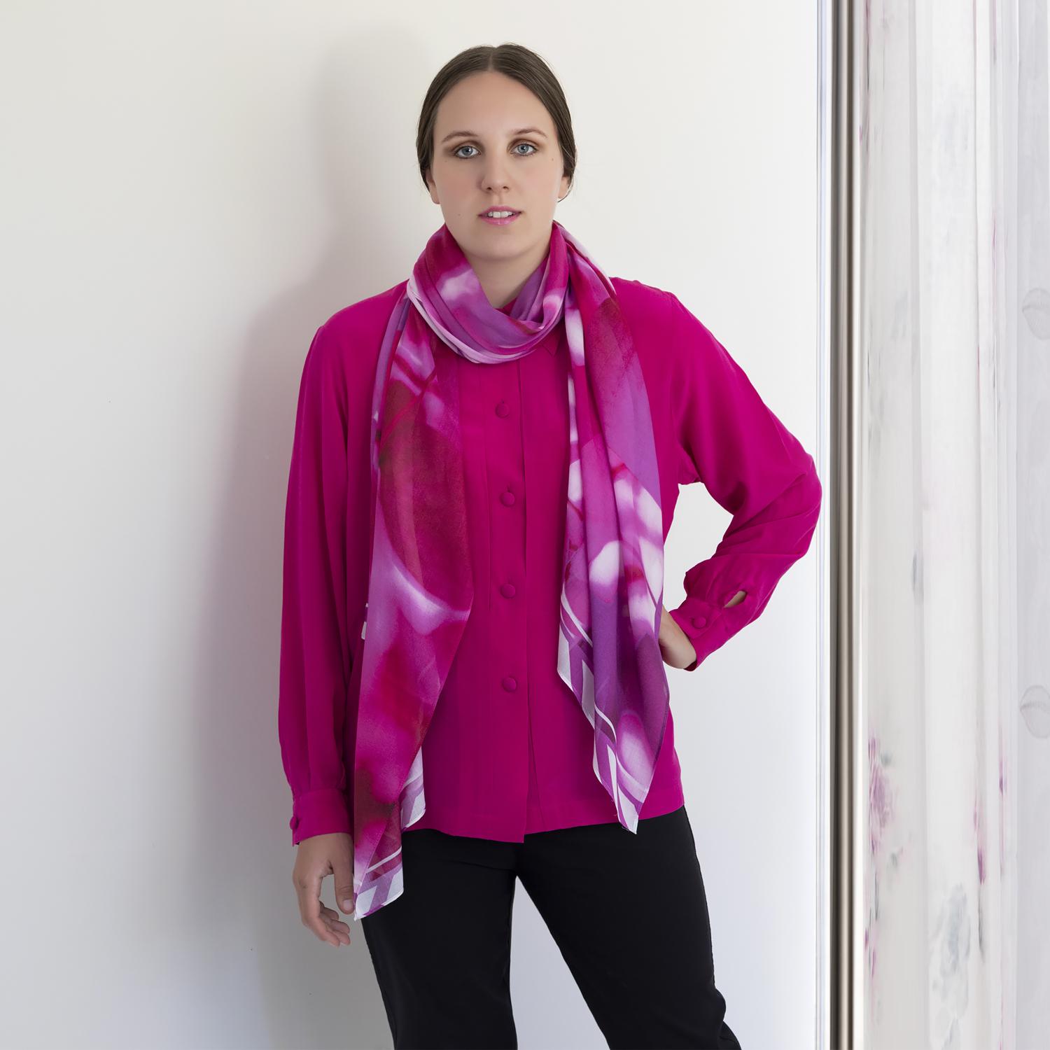 Leaves of Hot Pink wearable art gift boxed scarf by Seahorse Silks