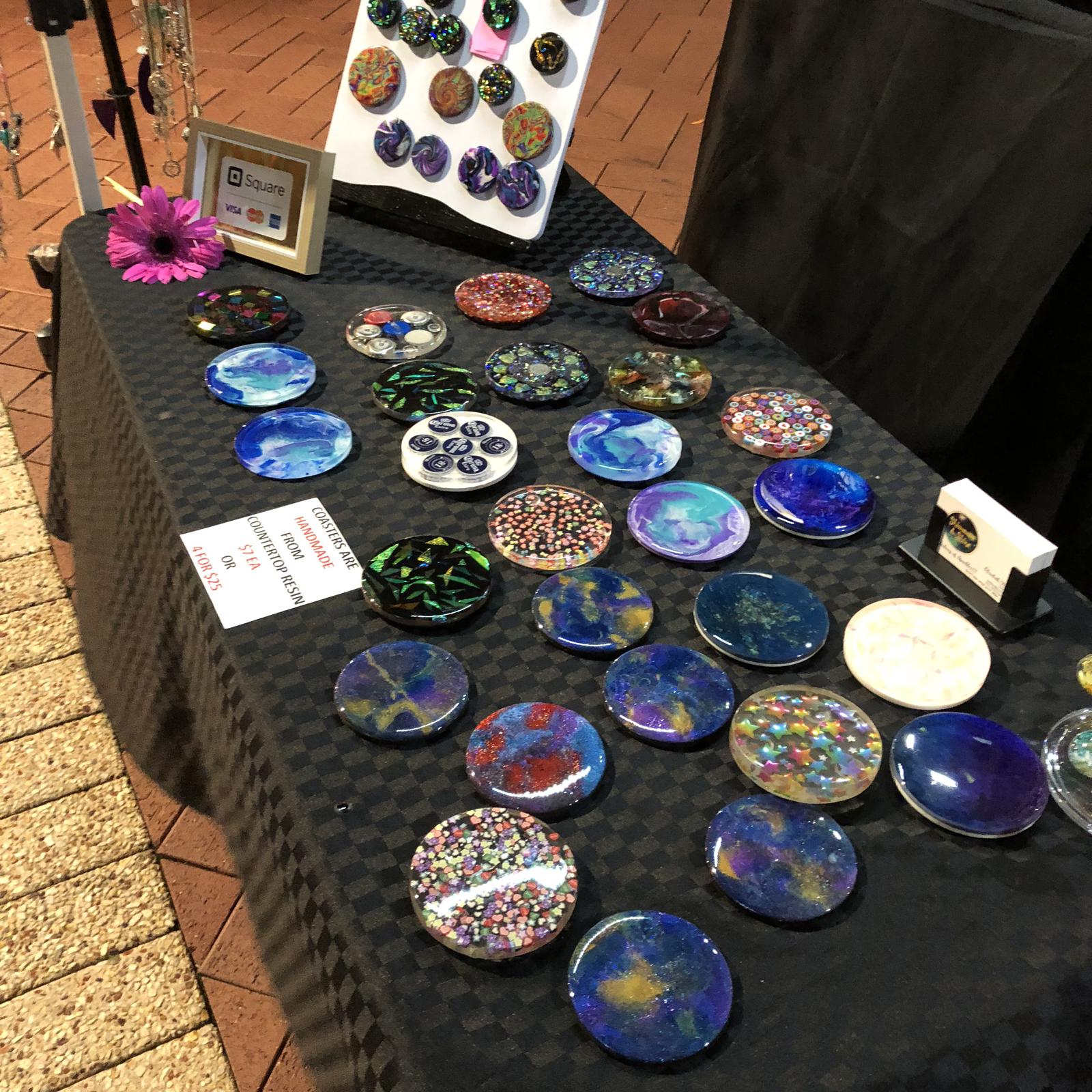 Handmade from scratch resin coasters (countertop resin) and fridge magets