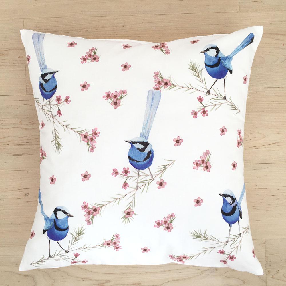 Blue Wren Cushion Cover