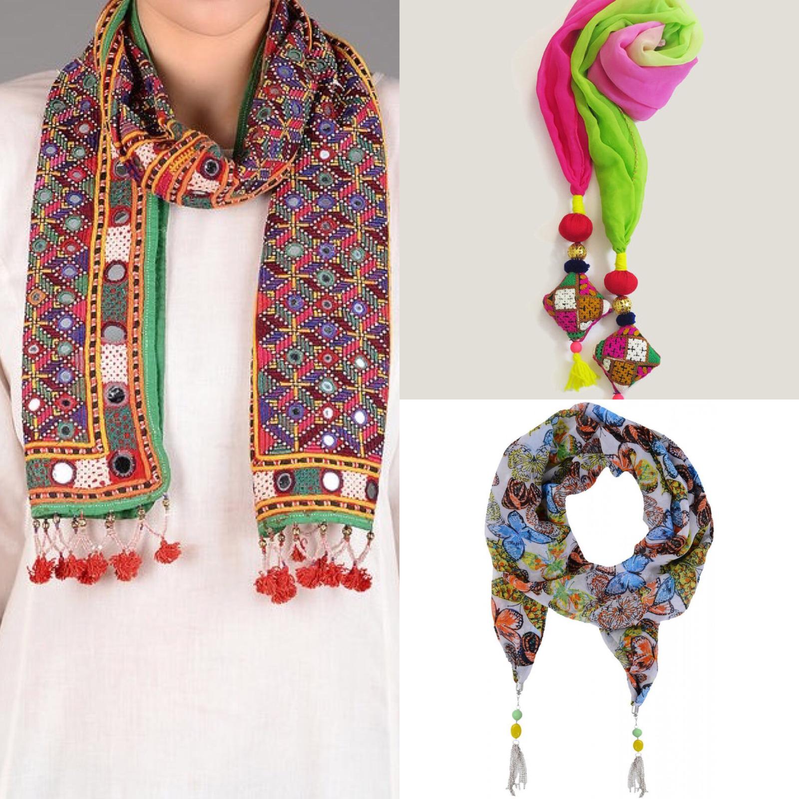All season Handcrafted scarves - embroidery and tassel work