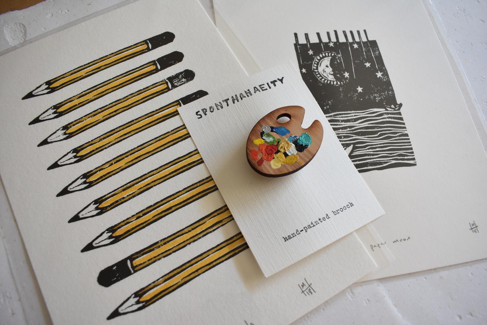 Lino Prints and Palette Brooch