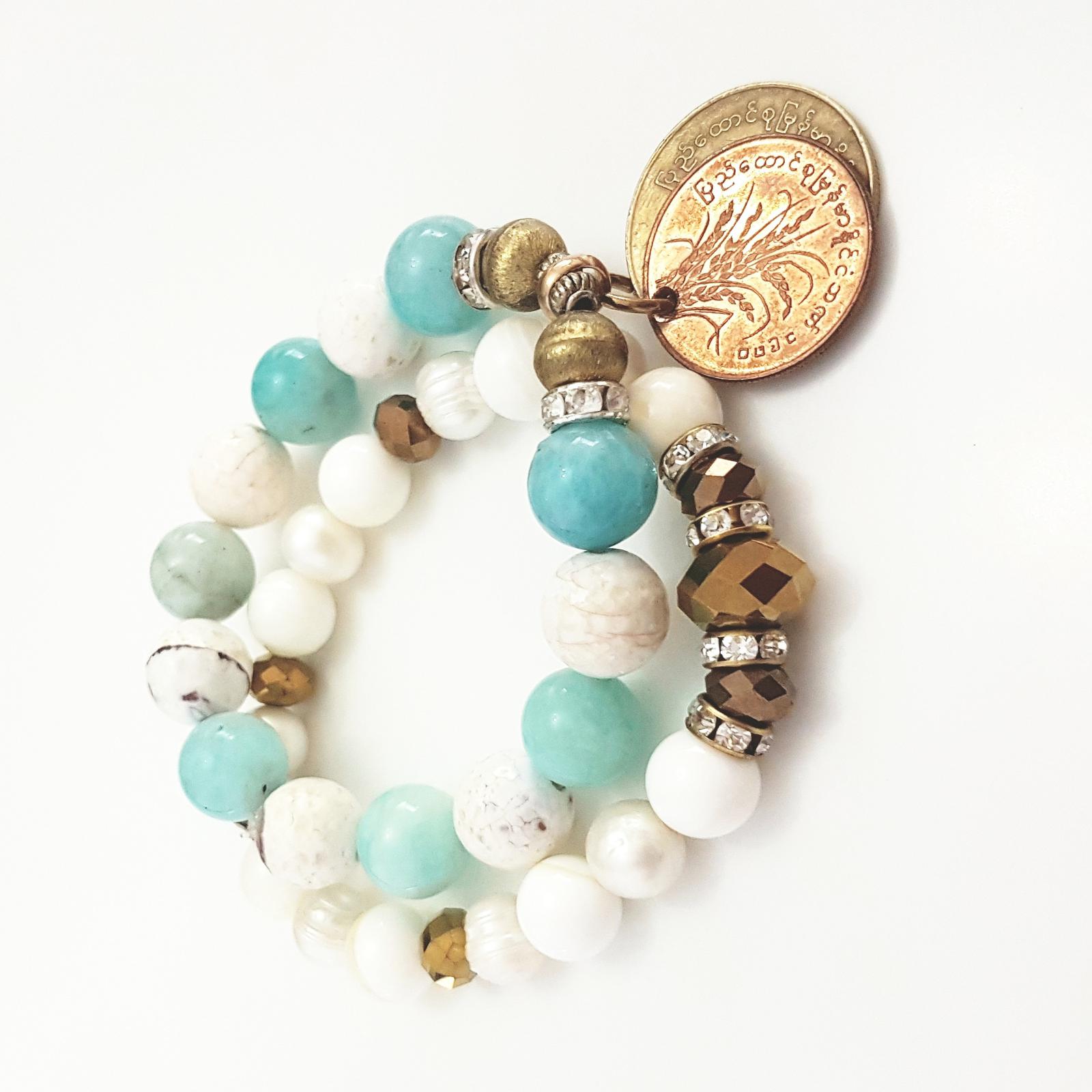 Stretch gemstone and freshwater pearl bracelets