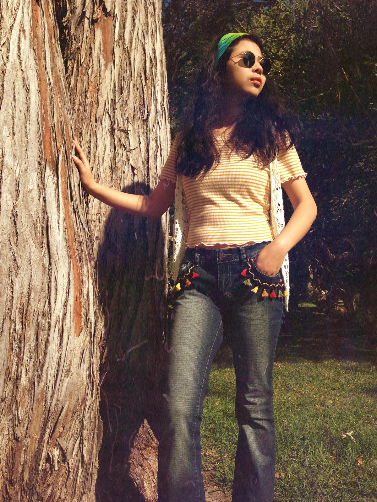 Upcycled Tassel Bootcut Jeans