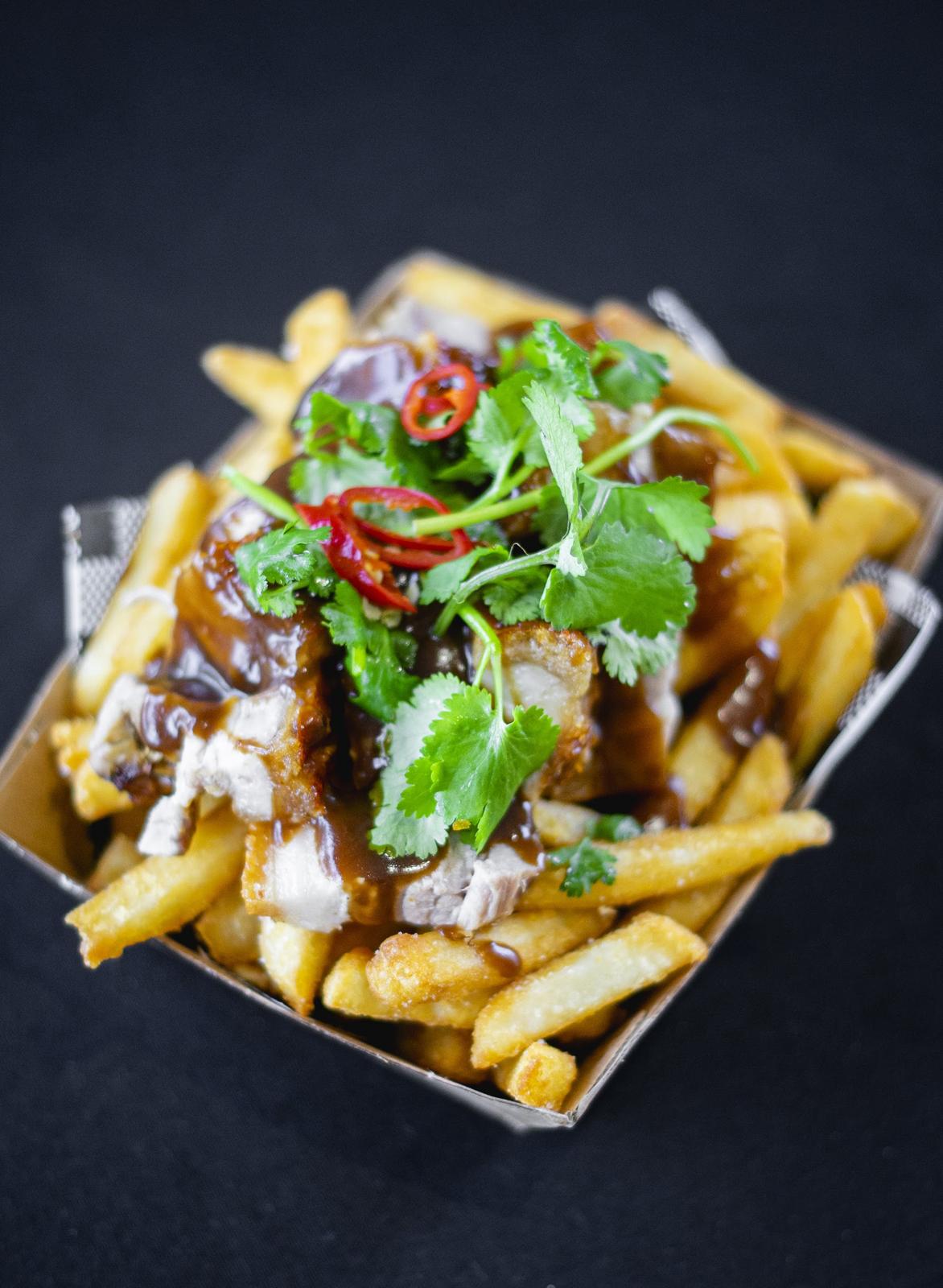 Roast pork loaded fries