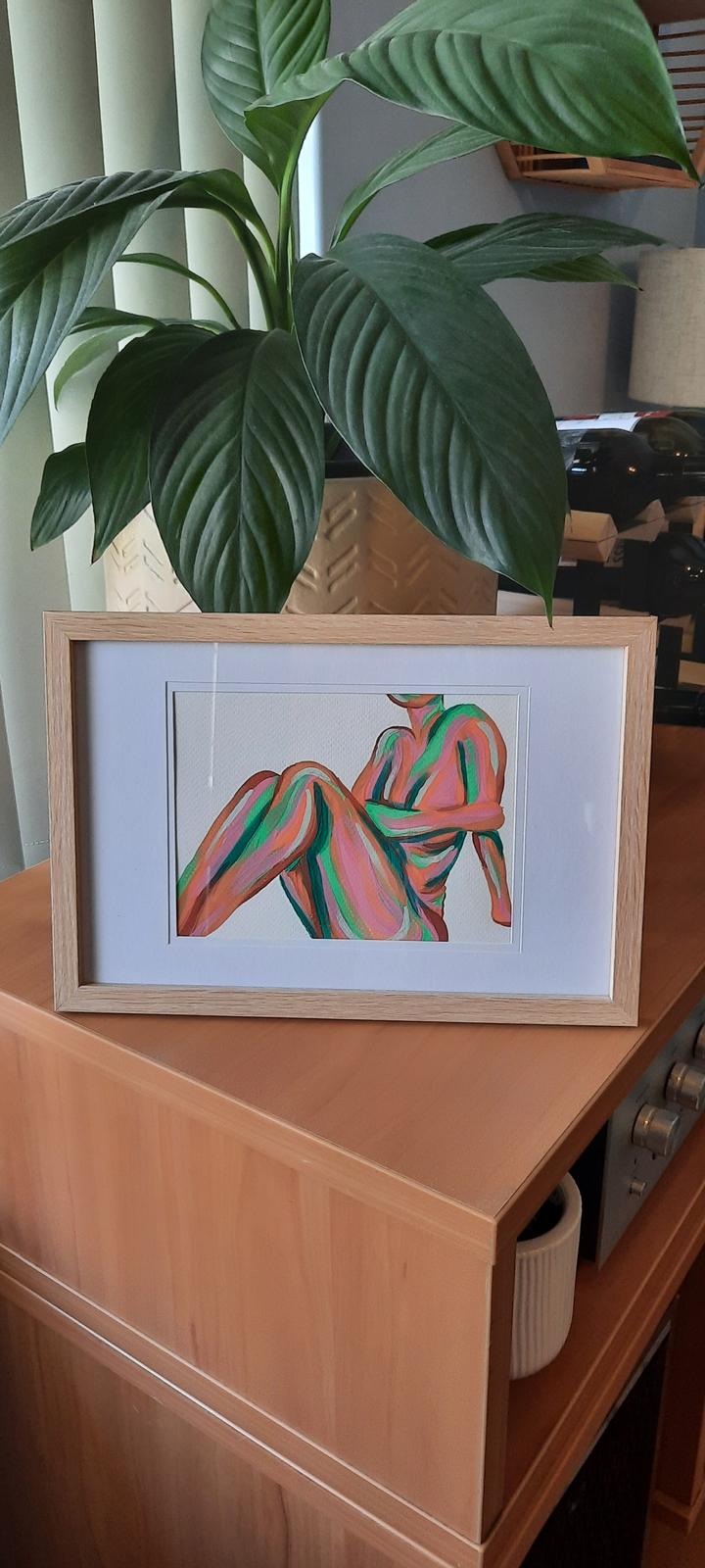 ~CONTENT~ 8" x 10" oak frame Acrylic on Paper