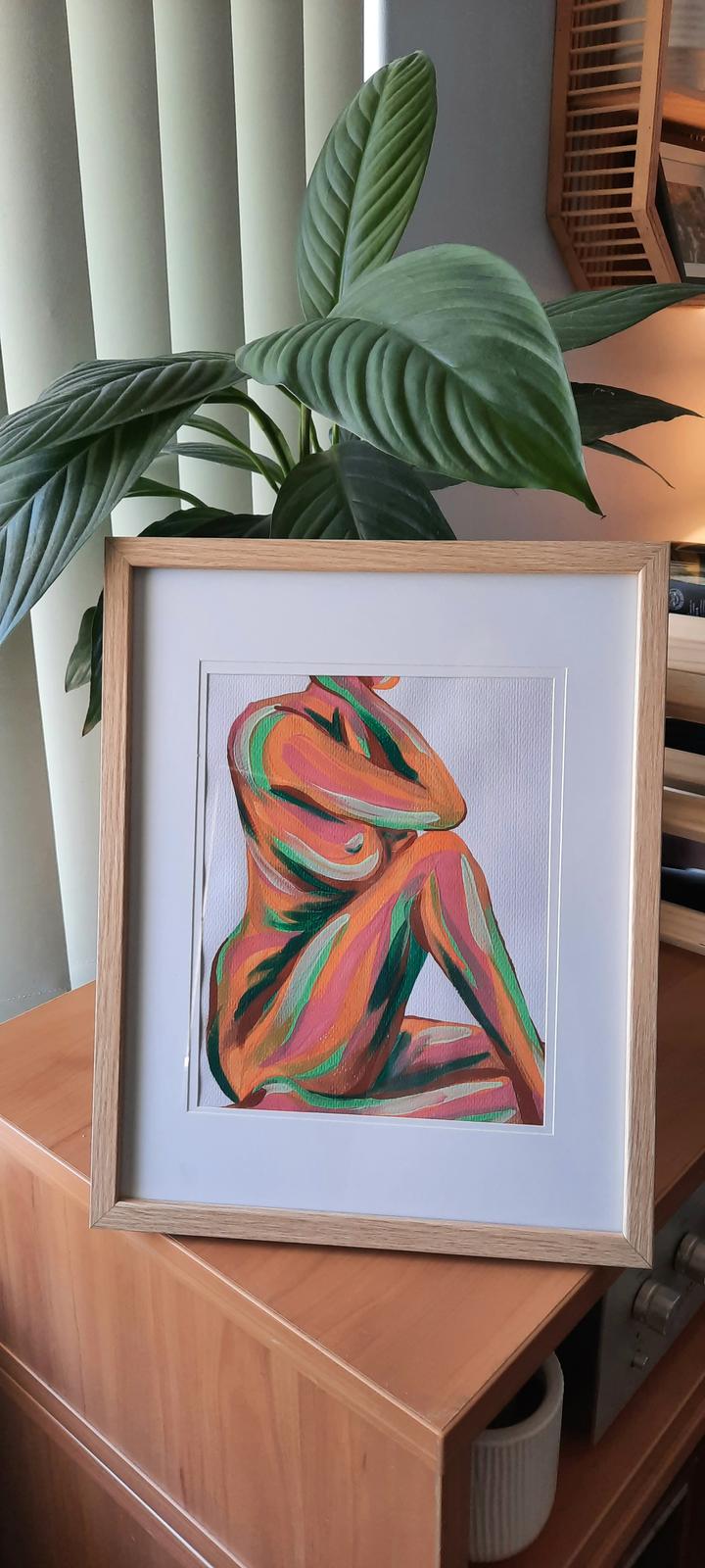 ~POISE~ 11" x 14" oak frame Acrylic on Paper