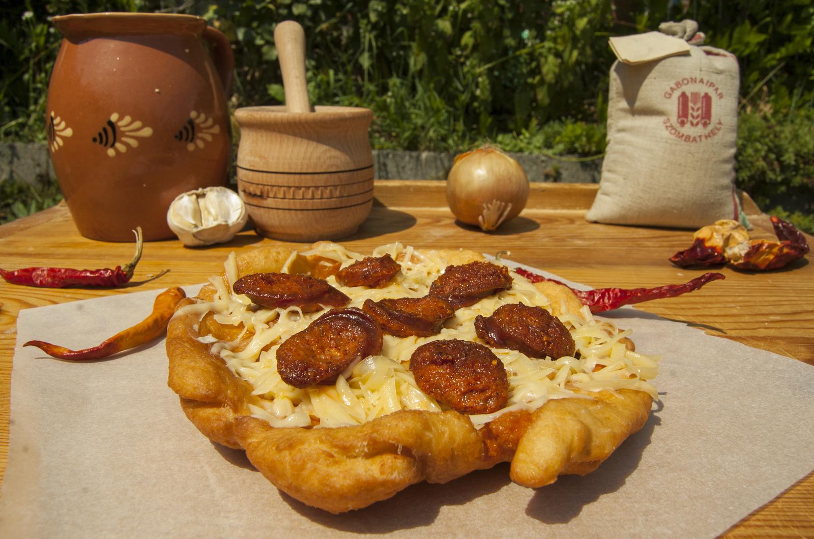 Fried Hungarian Flatbread with Sausages