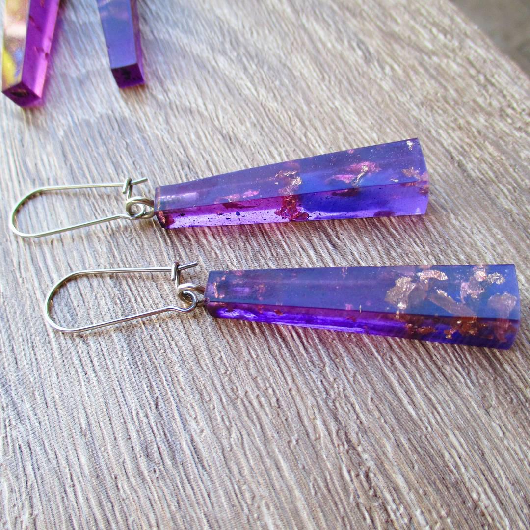 Eco resin violet earrings