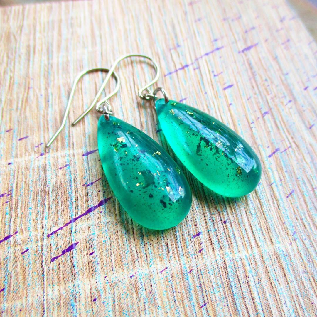 Eco resin teardrop earrings