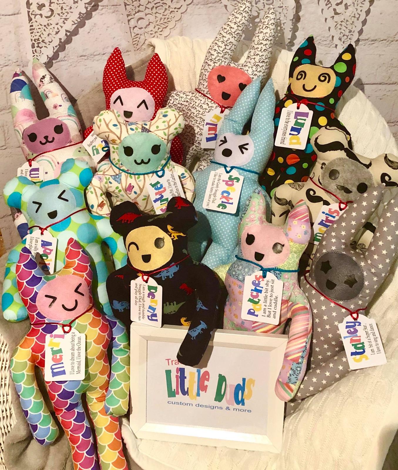 One of a Kind Snuggle Duds, each with their own name and personality Card
