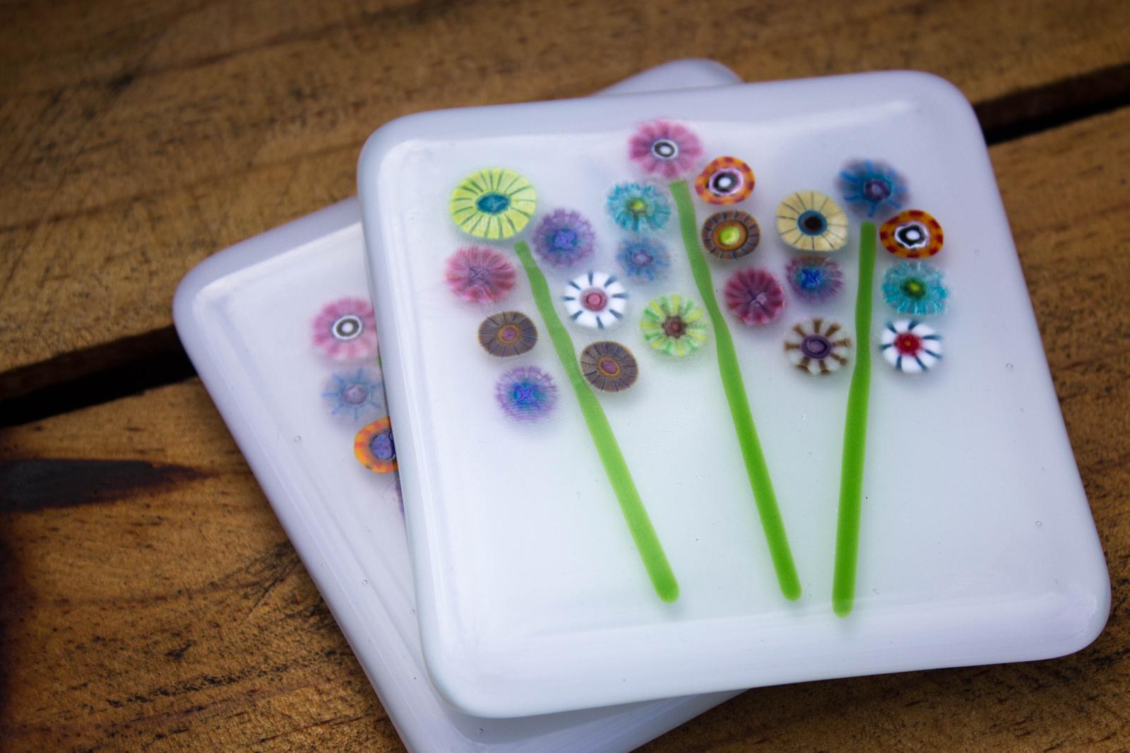 Unique Glass Art by Marion: Coasters' "Bouquets of Murrini Blooms "..