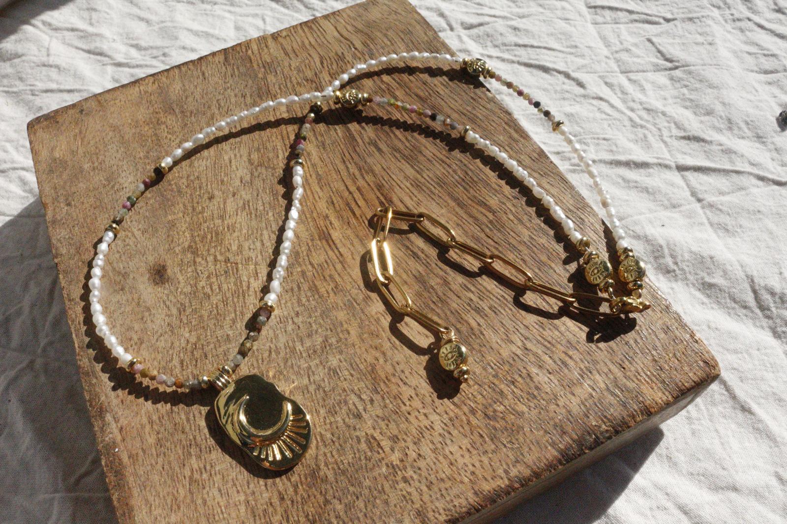 Handmade Pearl and Tourmaline Necklace