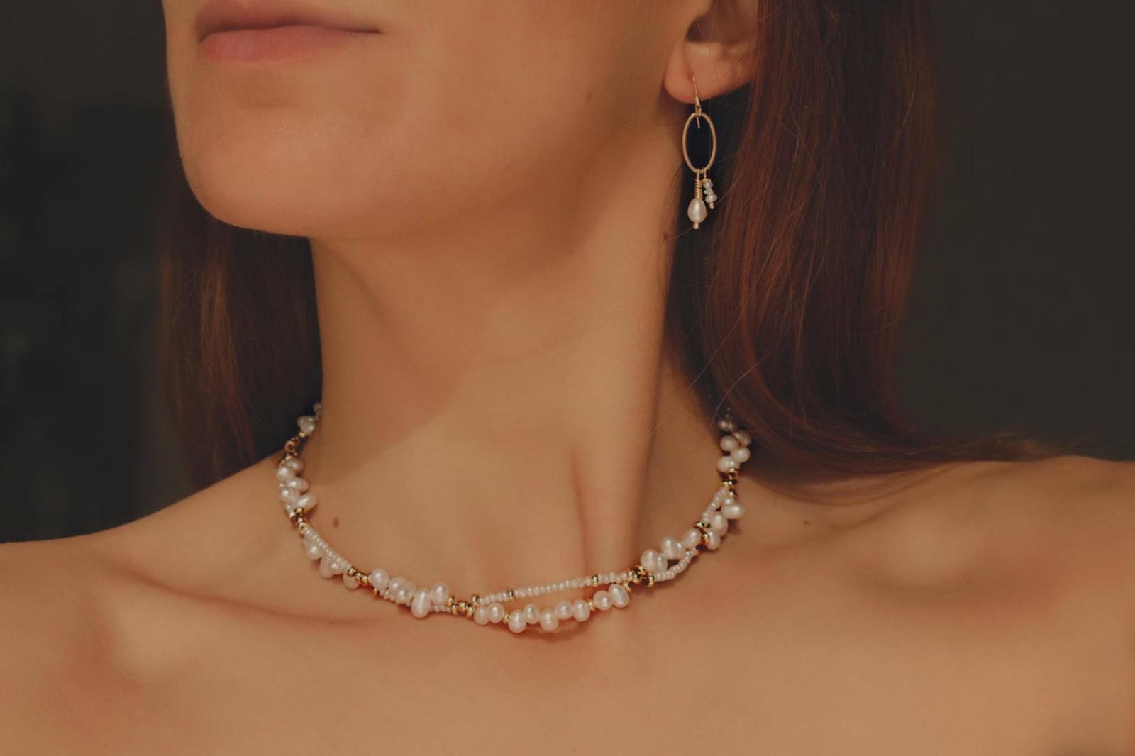 Old Lace pearl necklace and earrings