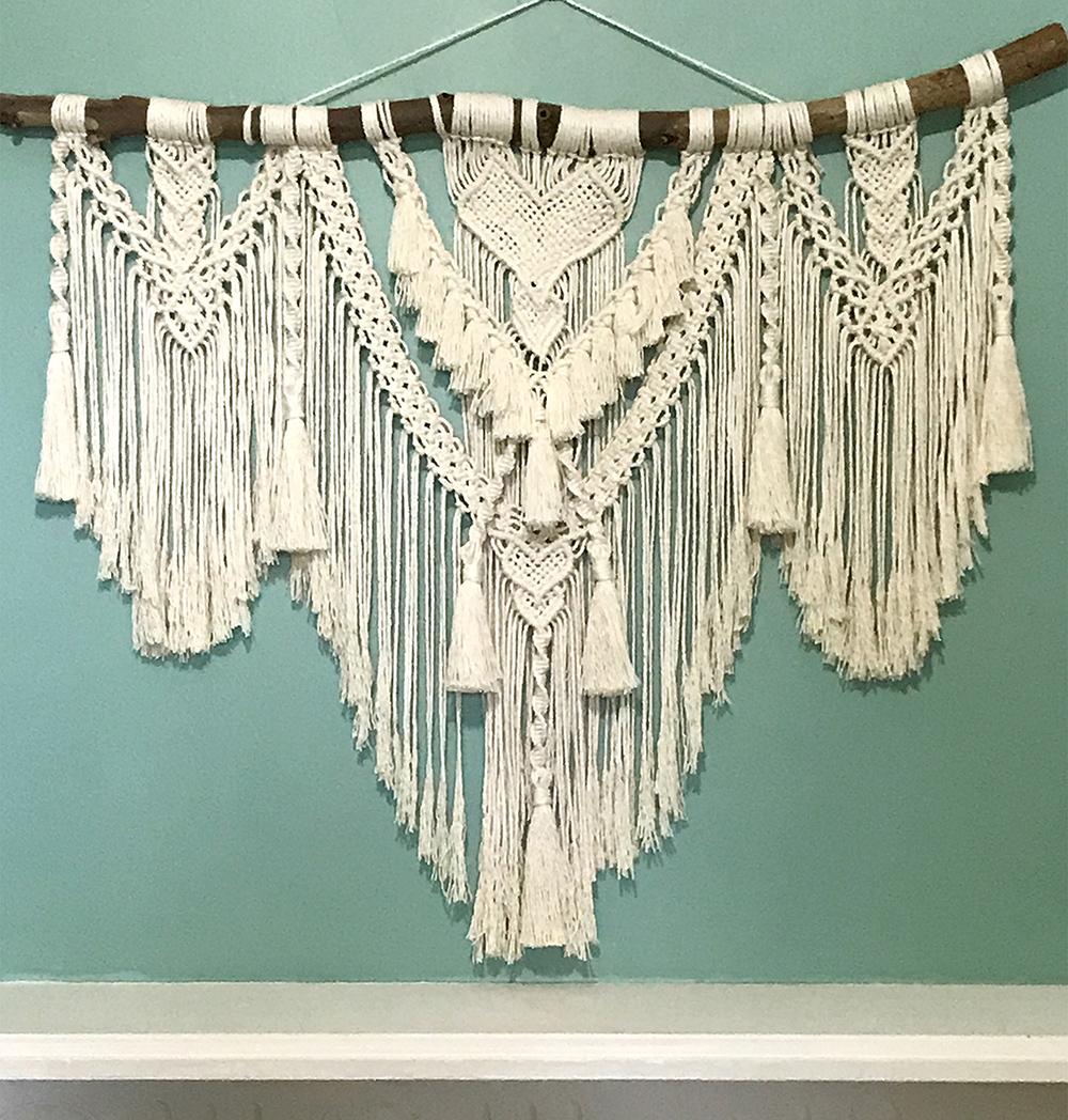Macrame wall hanging with hearts