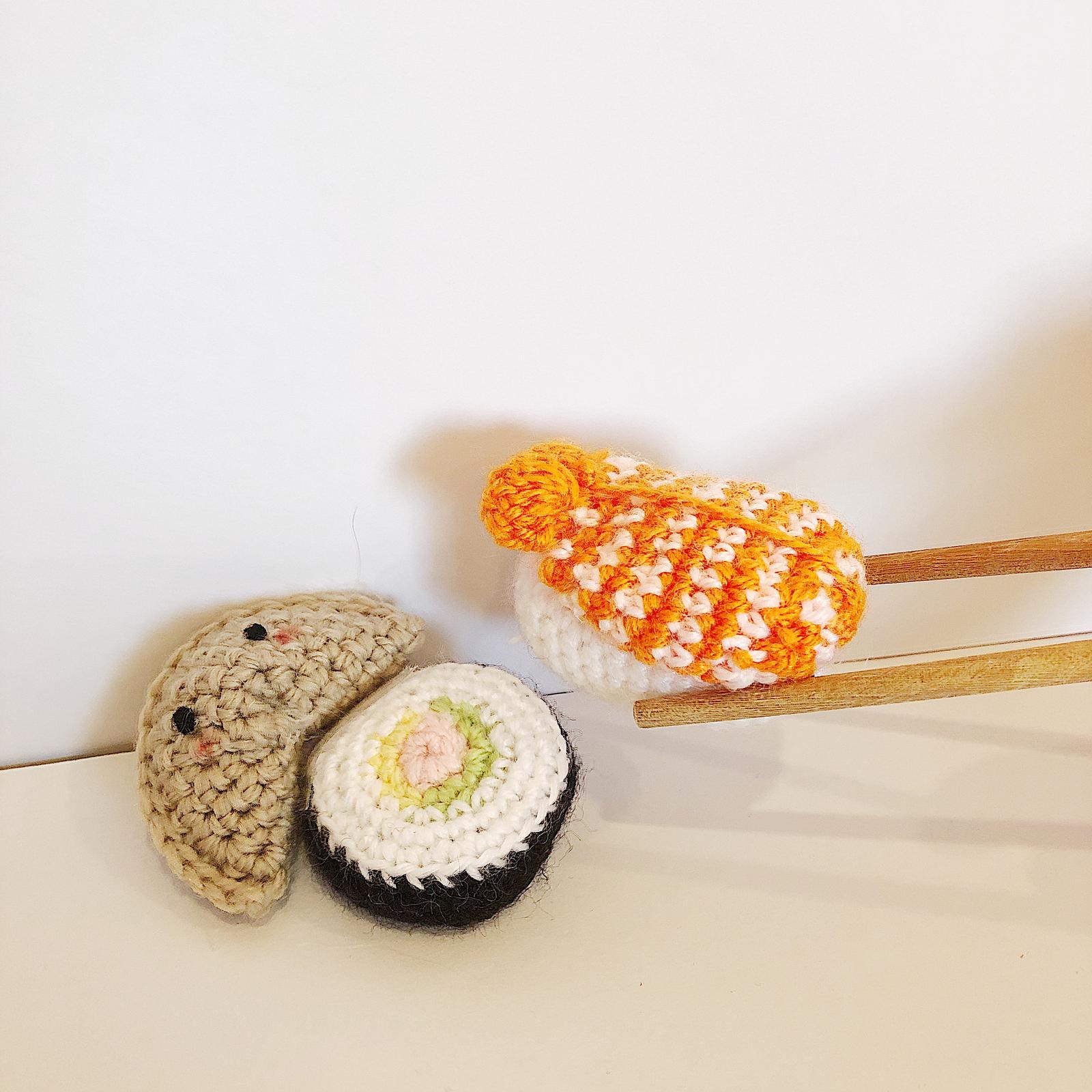 Amigurumi Fortune Cookie, Sushi and Shrimp Nigiri Food Plush