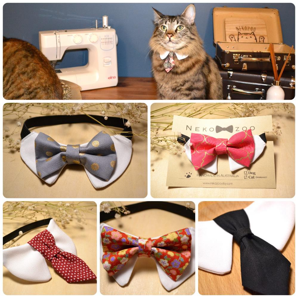 Necktie + Bowtie collar with cat model