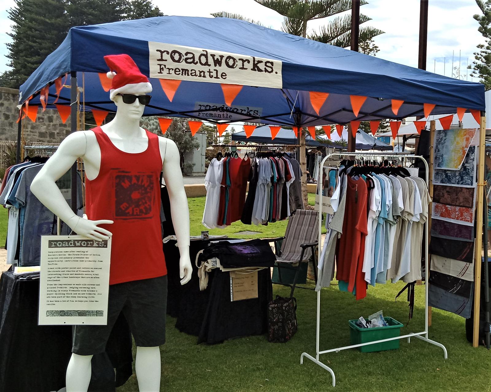 roadworks. Fremantle market stall featuring Eric